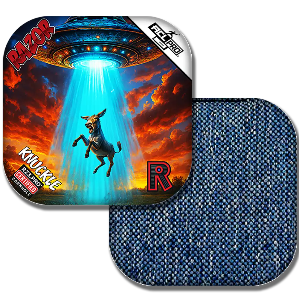 Knuckle Razor packaging with a donkey and UFO design on a white background