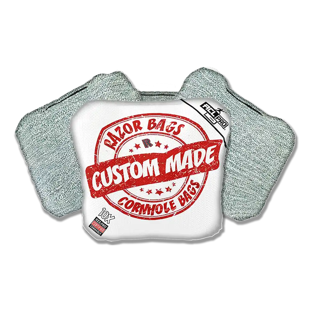 Three gray razor bags with a white central bag displaying 'Custom Made' text on a white background.