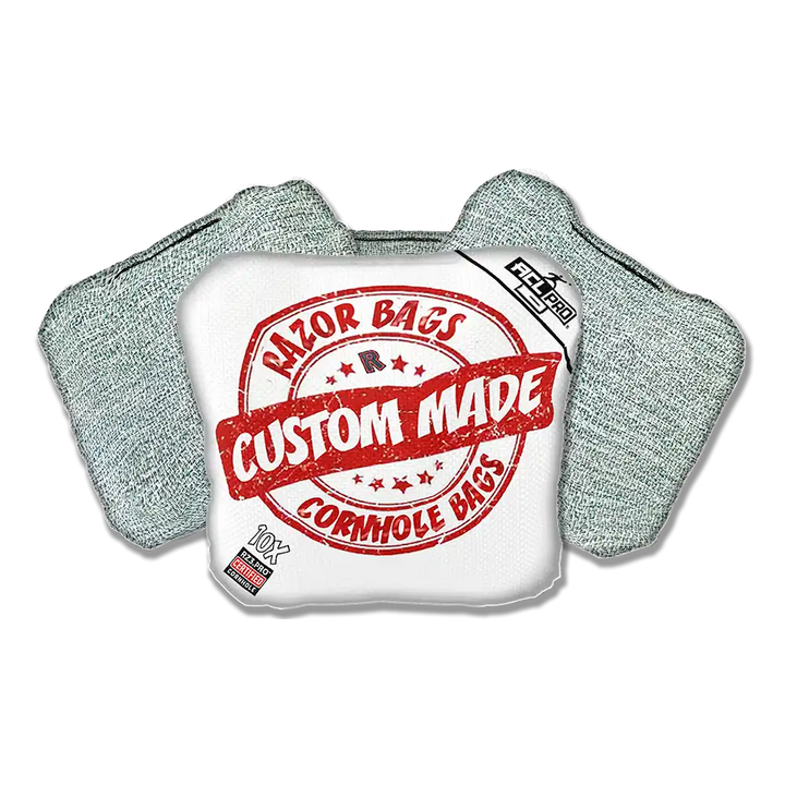 Three gray razor bags with a white central bag displaying 'Custom Made' text on a white background.