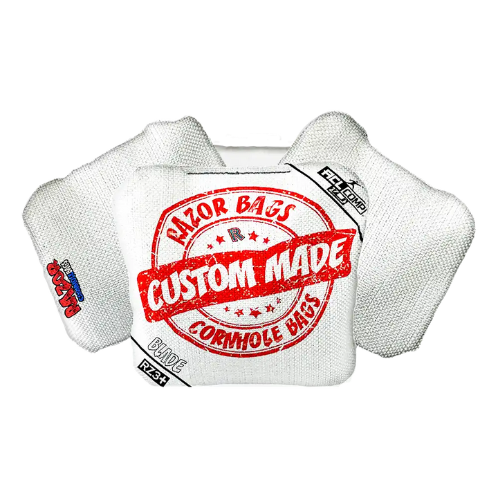 Cornhole bag with 'Razor Bags' branding on a white background