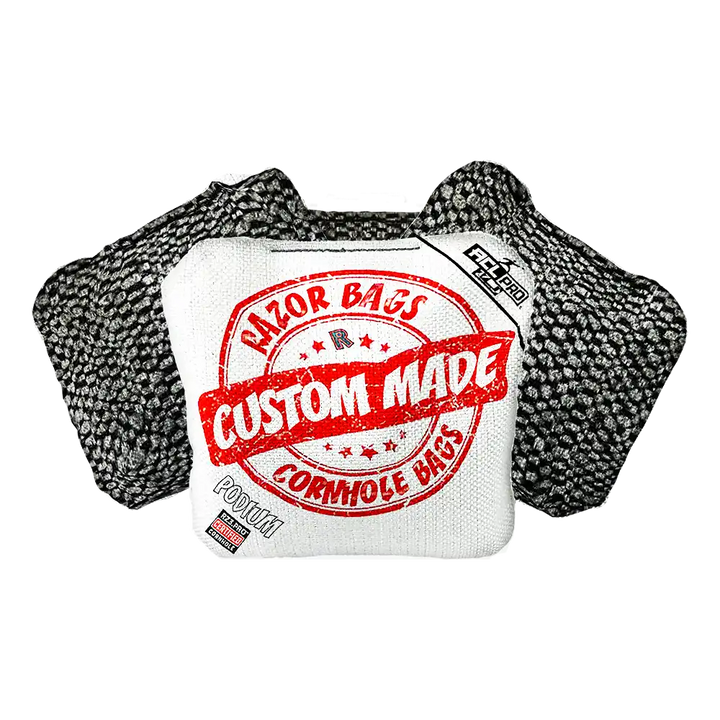Cornhole bag with 'Razor Bags' branding on a white background