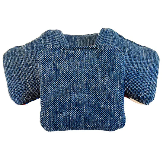 Blue textured fabric Cornhole bags on a white background