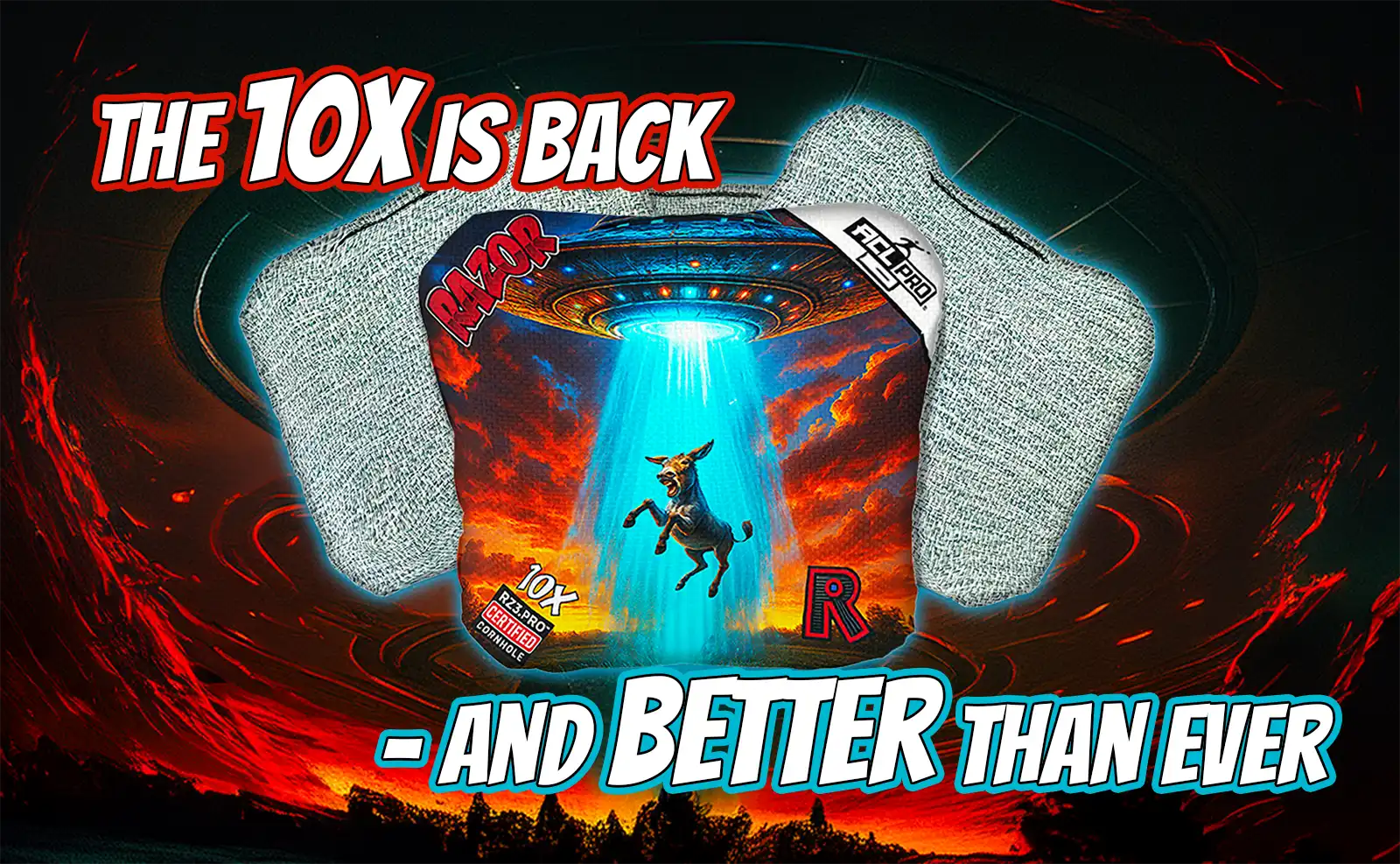 Promotional graphic for a product with text 'The 10X is back and better than ever' on a dark background.