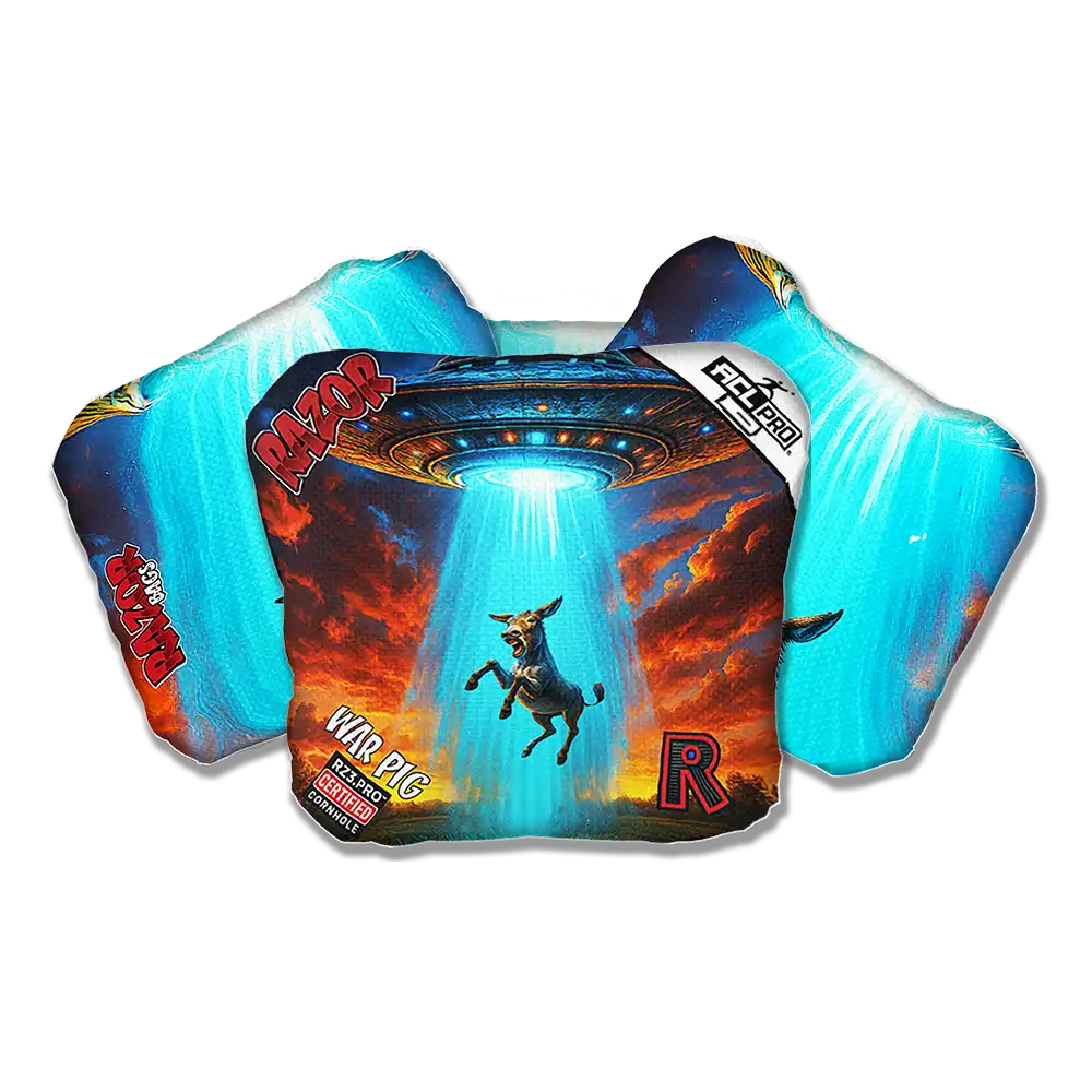 Colorful protective  Cornhole bag  with a graphic design on a white background