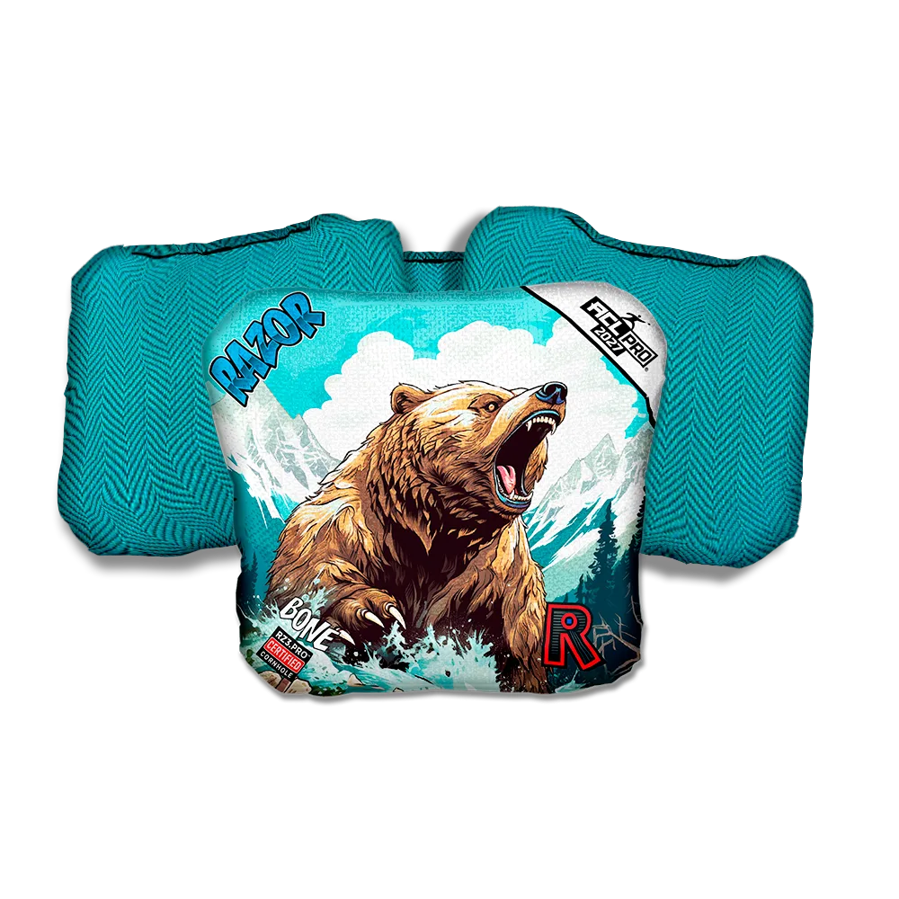 Bone PRO Alaskan Grizzly Teal Back Cornhole Bags