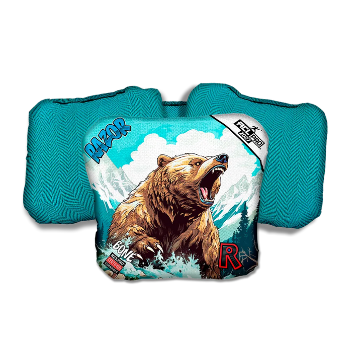 Bone PRO Alaskan Grizzly Teal Back Cornhole Bags