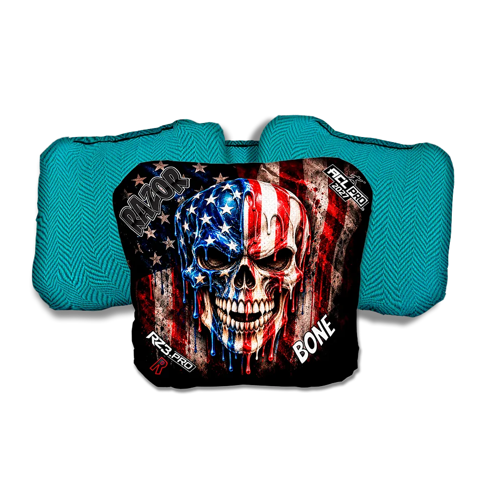 Bone PRO American Drip Teal Back Cornhole Bags