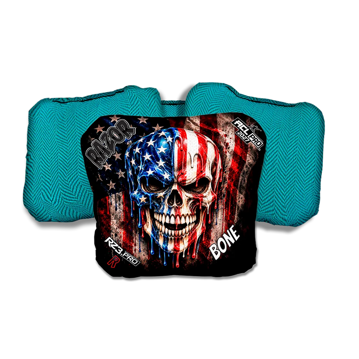 Bone PRO American Drip Teal Back Cornhole Bags