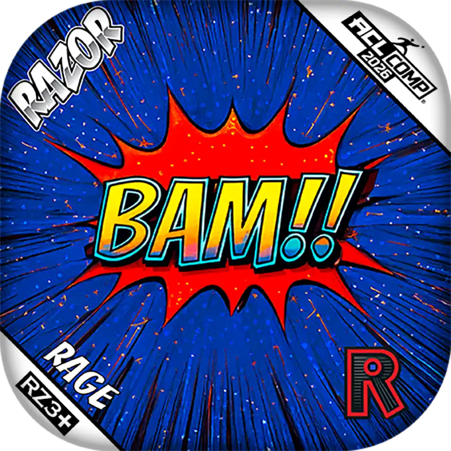 Cornhole Bag with 'BAM!!' graphic and Razor branding