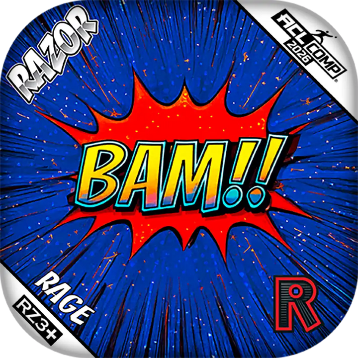 Cornhole Bag with 'BAM!!' graphic and Razor branding