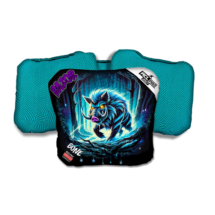 Bone PRO Backlash Purple Series Teal Back Cornhole Bags