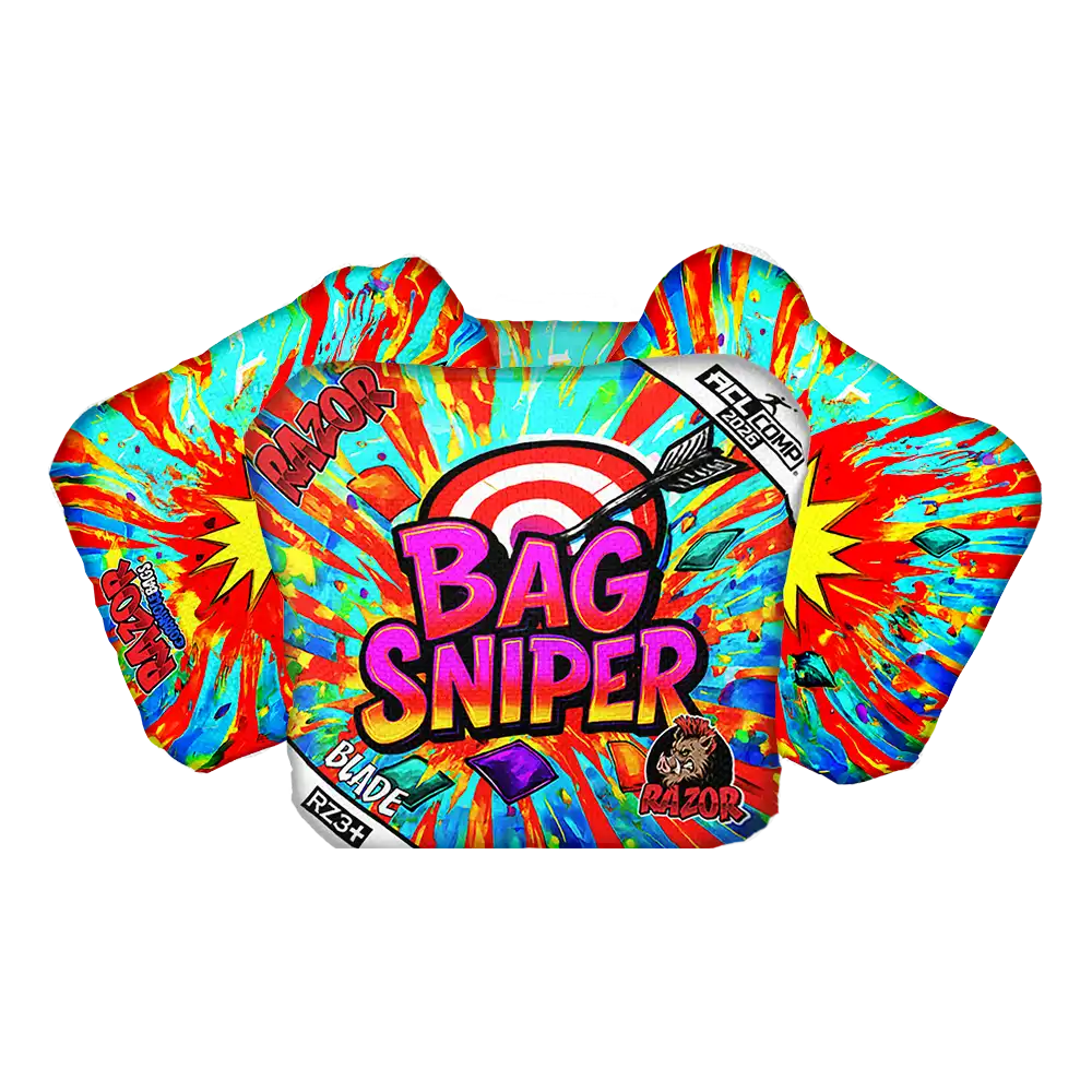 Colorful tie-dye bag with 'Bag Sniper' text on a white background