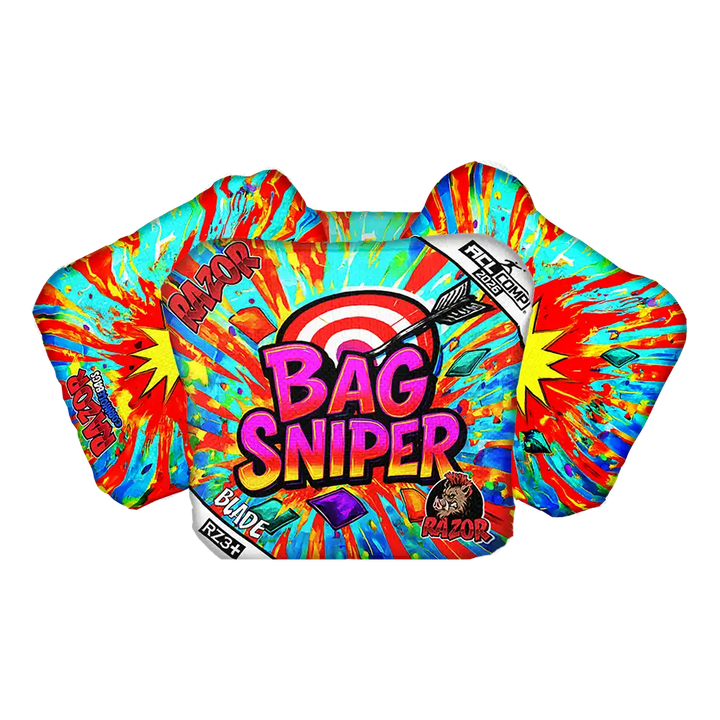 Colorful tie-dye bag with 'Bag Sniper' text on a white background