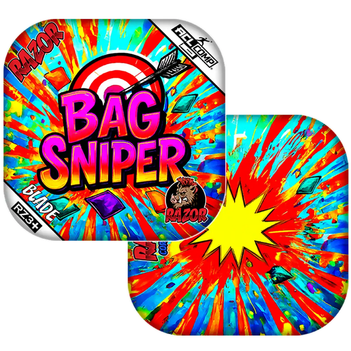Colorful 'Bag Sniper' product packaging with tie-dye design and 'Razor' branding.