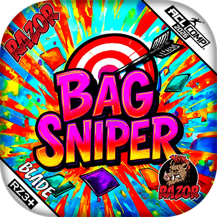Colorful packaging for 'Bag Sniper' with target and arrow design, featuring Razor branding.
