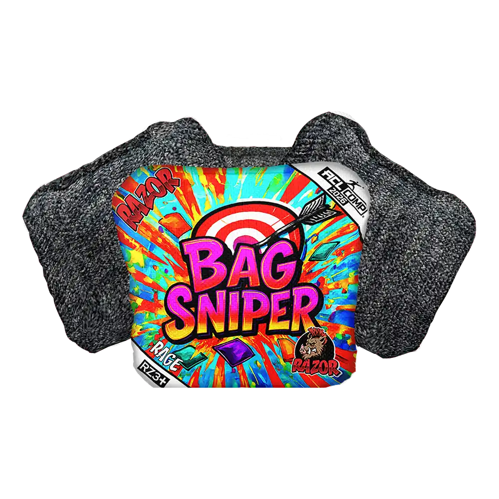 Bag Sniper Cornhole Bag with colorful design and gray texture