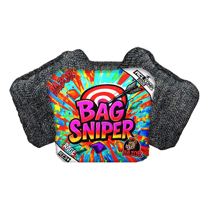 Bag Sniper Cornhole Bag with colorful design and gray texture