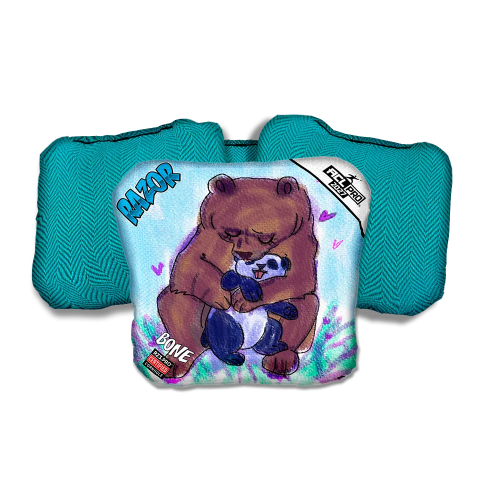 Bone PRO Bear Hug Teal Back Cornhole Bags