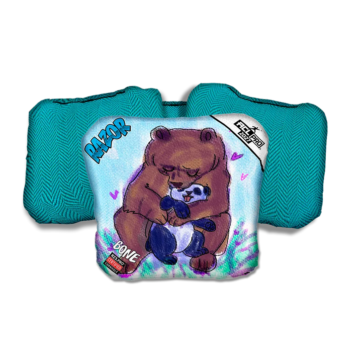 Bone PRO Bear Hug Teal Back Cornhole Bags