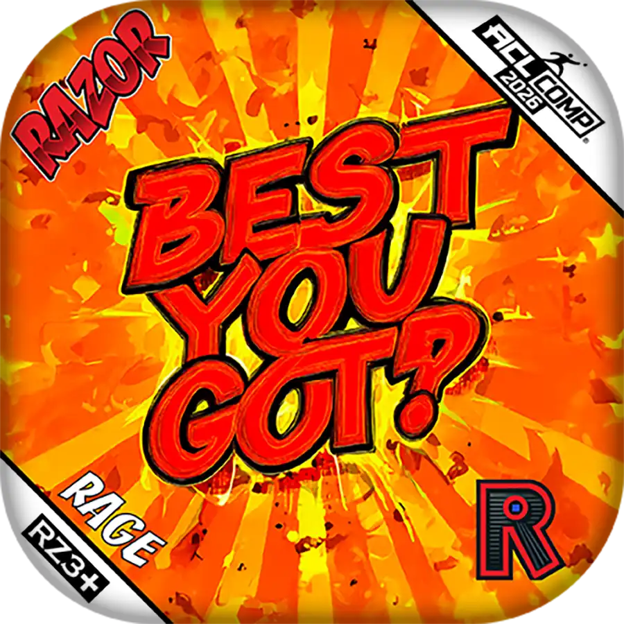Cornhole Bag with 'Best You Got?' text on a vibrant orange and yellow background