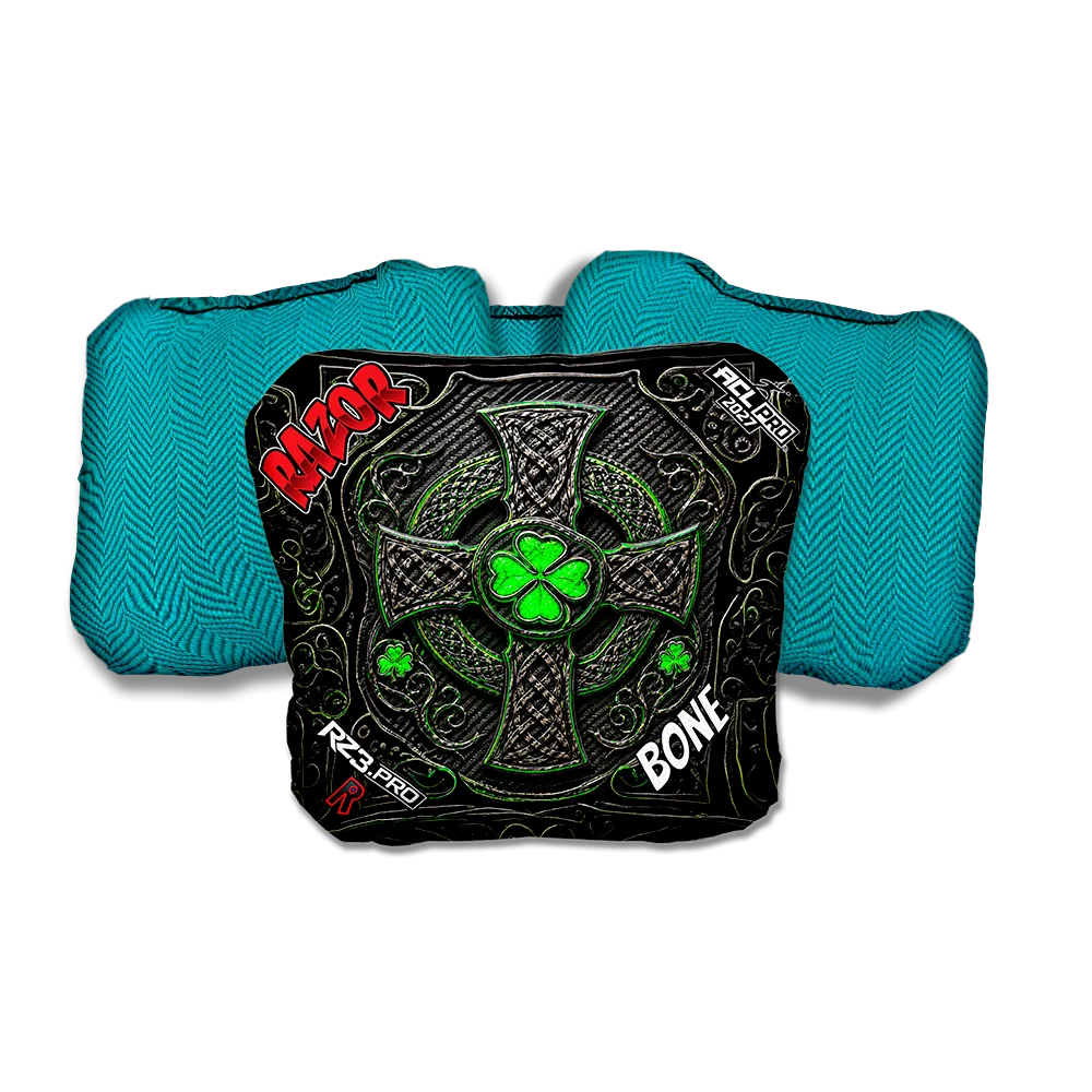 Bone PRO Black Clover Teal Back Cornhole Bags