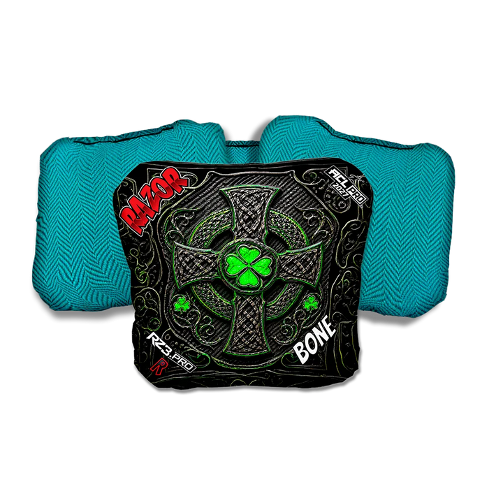 Bone PRO Black Clover Teal Back Cornhole Bags