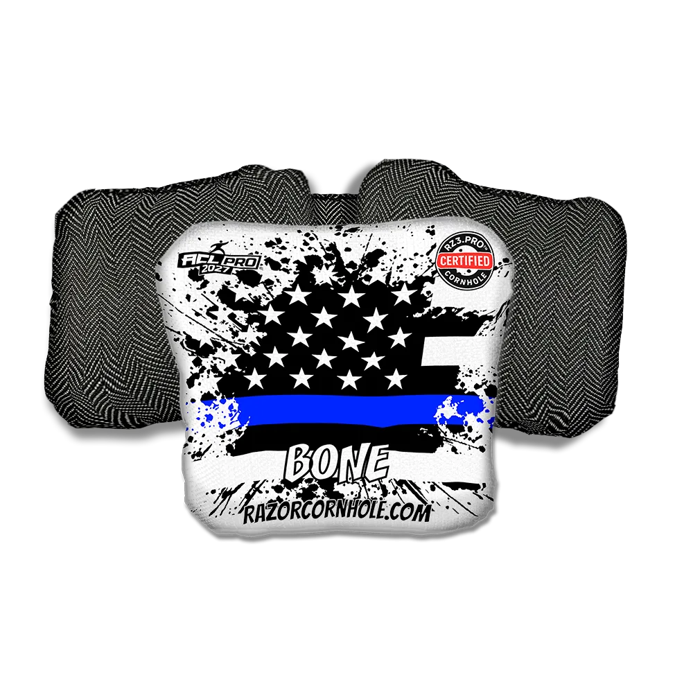 Bone PRO Blue Line Flag Black Back Cornhole Bags