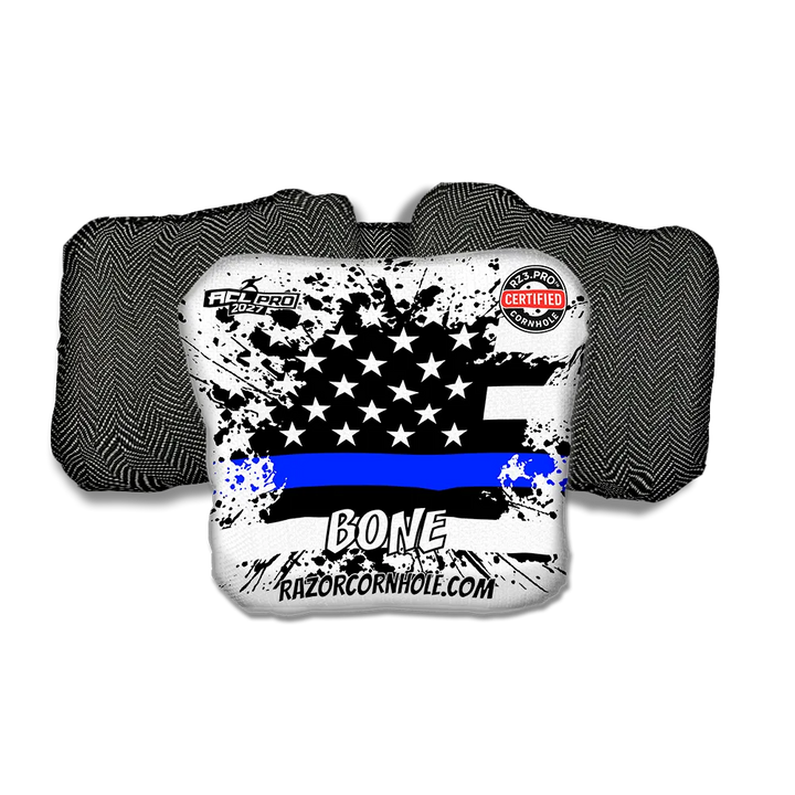 Bone PRO Blue Line Flag Black Back Cornhole Bags