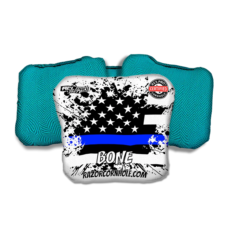 Bone PRO Blue Line Flag Teal Back Cornhole Bags