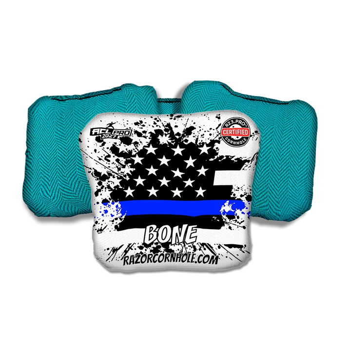 Bone PRO Blue Line Flag Teal Back Cornhole Bags
