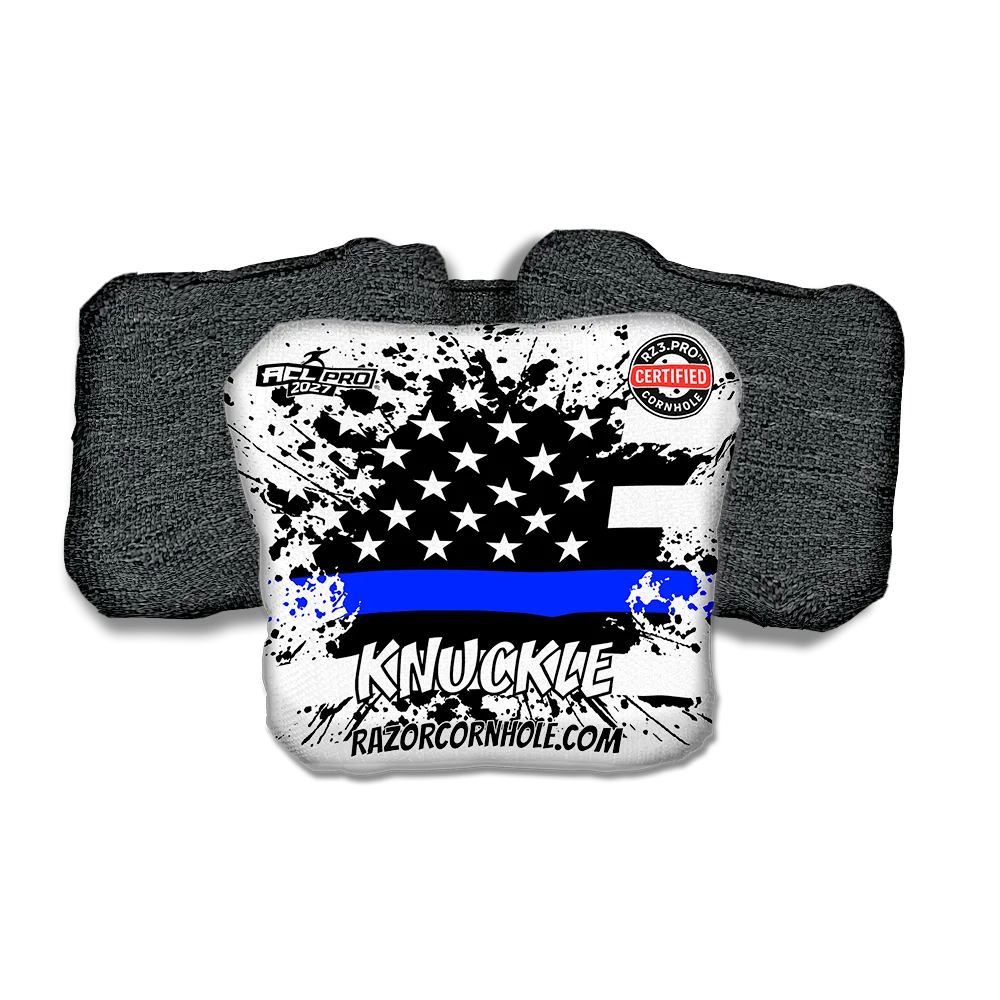 Knuckle PRO Blue Line Flag Black Back Cornhole Bags