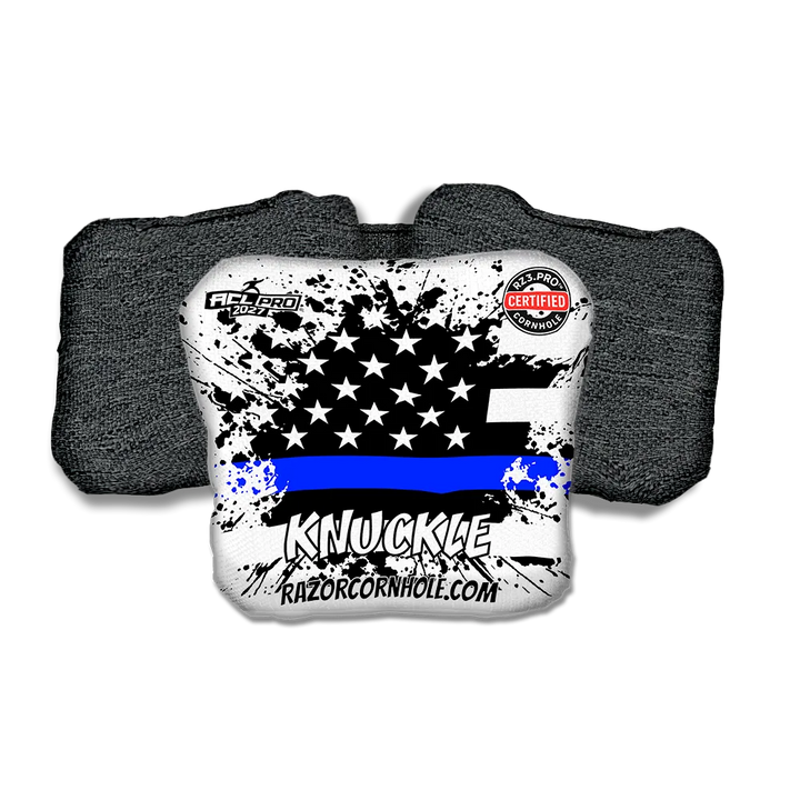 Knuckle PRO Blue Line Flag Black Back Cornhole Bags