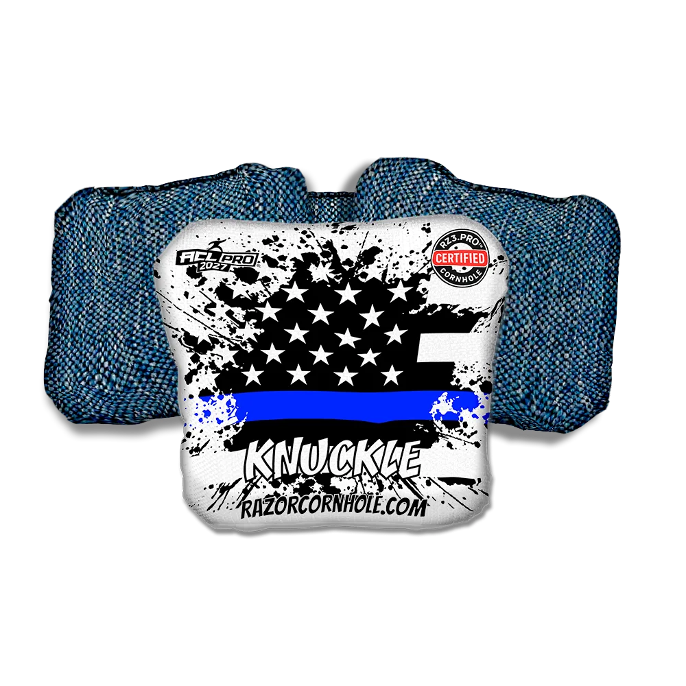 Knuckle PRO Blue Line Flag Blue Back Cornhole Bags