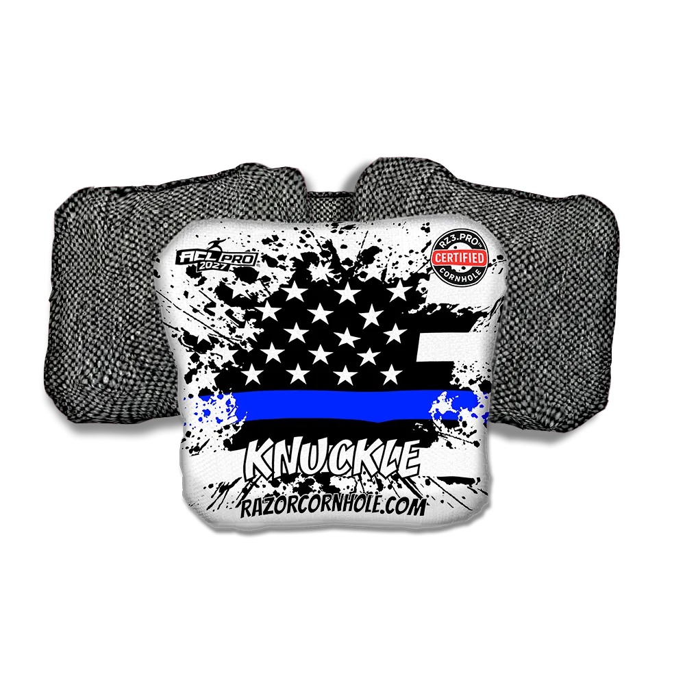Knuckle PRO Blue Line Flag Gray Back Cornhole Bags