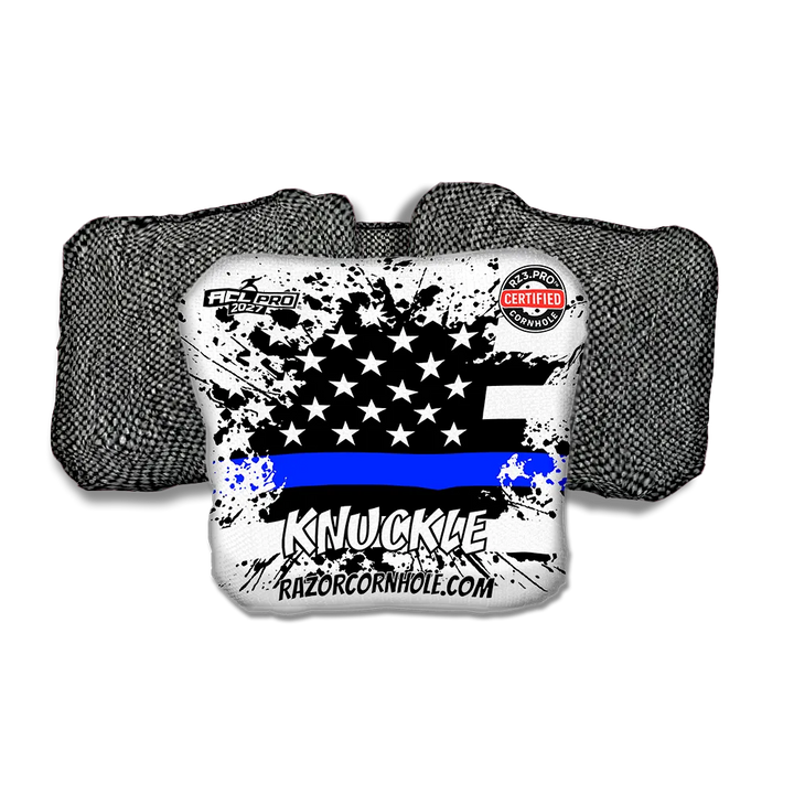 Knuckle PRO Blue Line Flag Gray Back Cornhole Bags