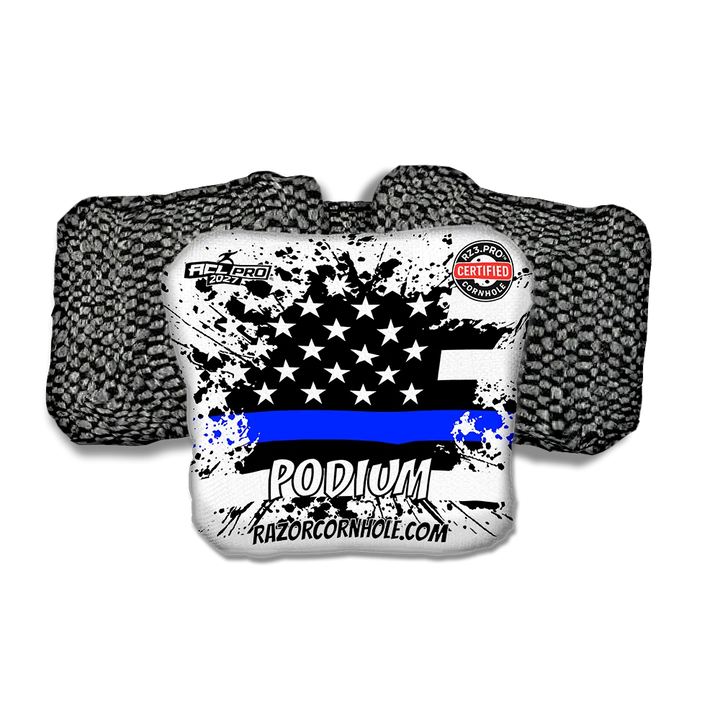 Podium PRO Blue Line Flag Black Back Cornhole Bags