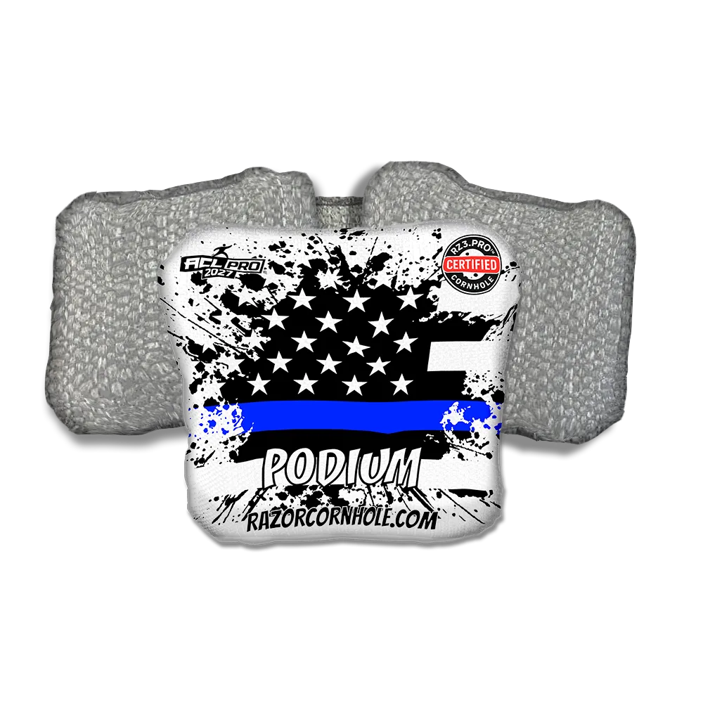 Podium PRO Blue Line Flag Silver Back Cornhole Bags