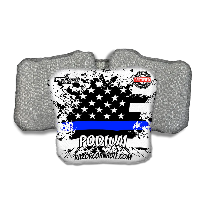 Podium PRO Blue Line Flag Silver Back Cornhole Bags