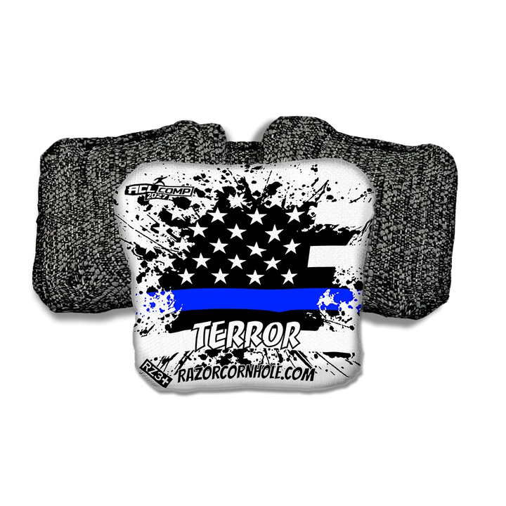 Terror COMP Blue Line Flag Black Back Cornhole Bags