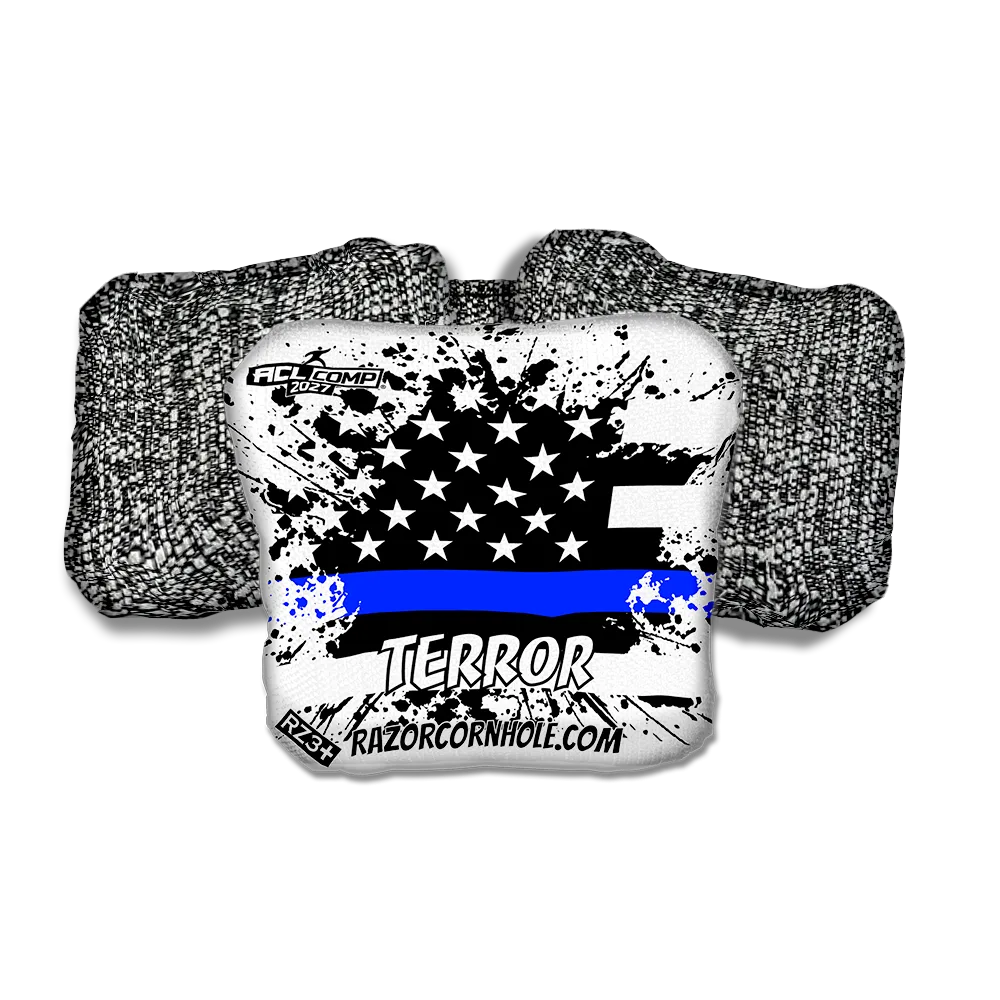 Terror COMP Blue Line Flag Salt Pepper Back Cornhole Bags