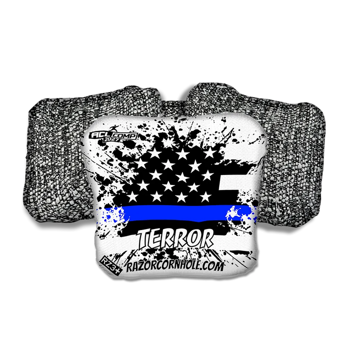 Terror COMP Blue Line Flag Salt Pepper Back Cornhole Bags