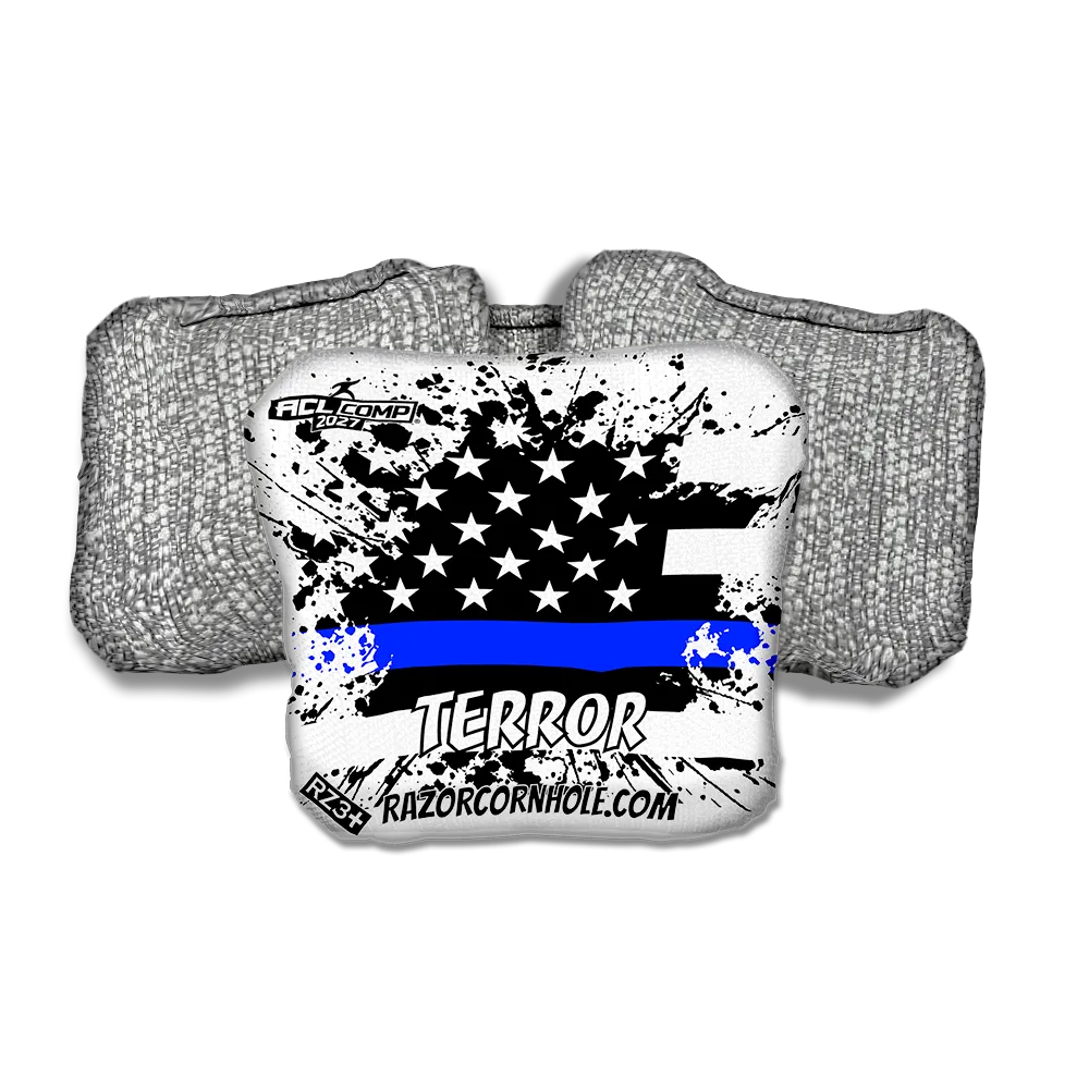 Terror COMP Blue Line Flag Silver Back Cornhole Bags
