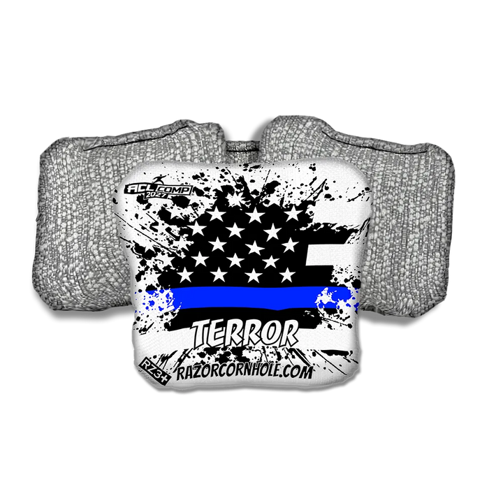 Terror COMP Blue Line Flag Silver Back Cornhole Bags