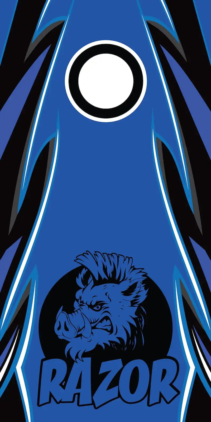 Blue and black design with a pig logo and 'RAZOR' text