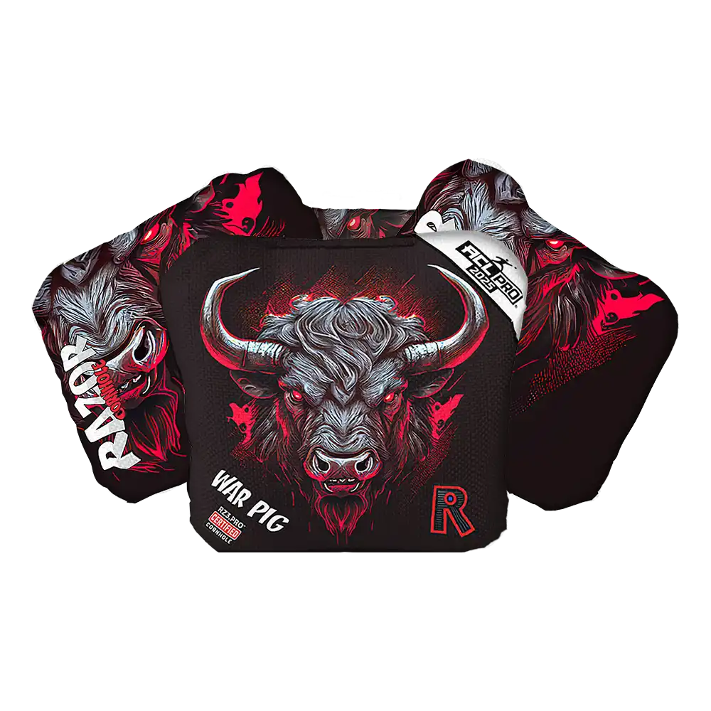 Cornhole bags with buffalo graphic design on a white background