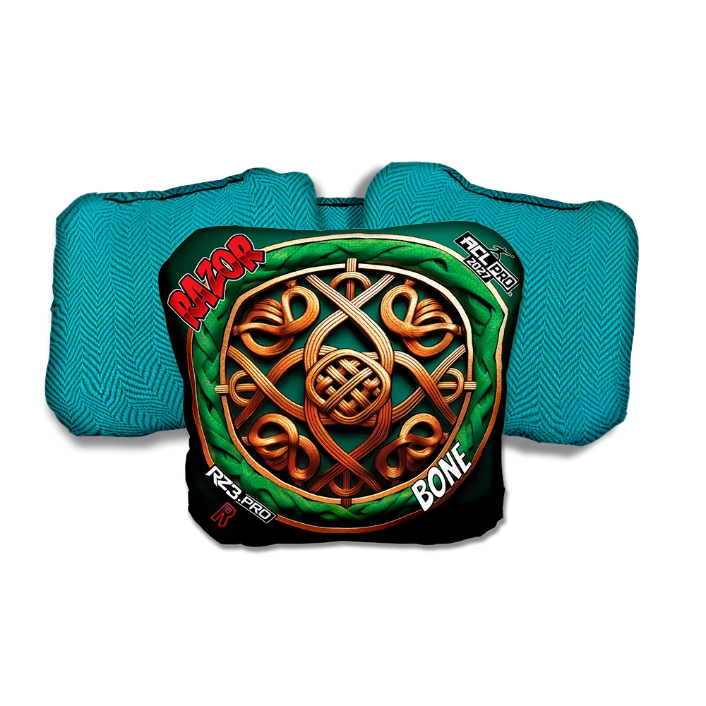 Bone PRO Celtic Circle Teal Back Cornhole Bags
