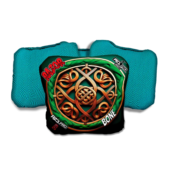 Bone PRO Celtic Circle Teal Back Cornhole Bags