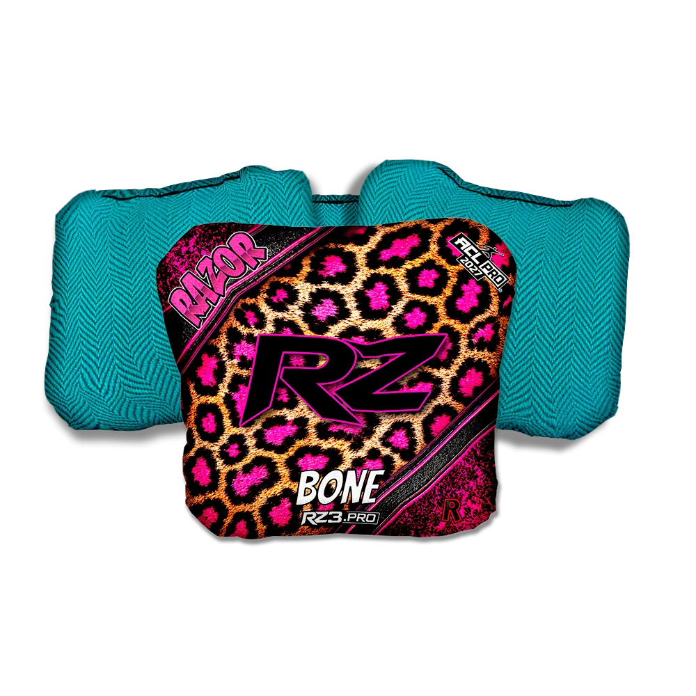 Bone PRO Cheetah RZ Teal Back Cornhole Bags