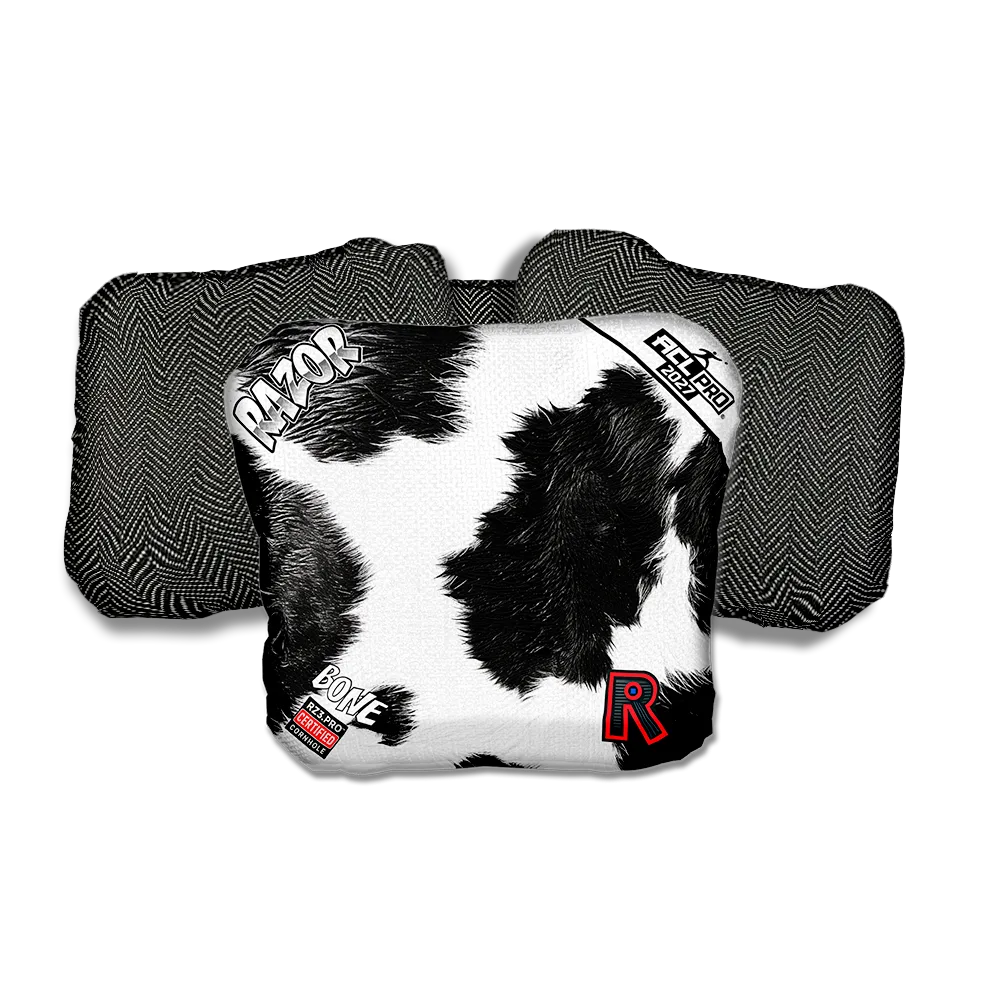 Bone PRO Cow Print Black Back Cornhole Bags