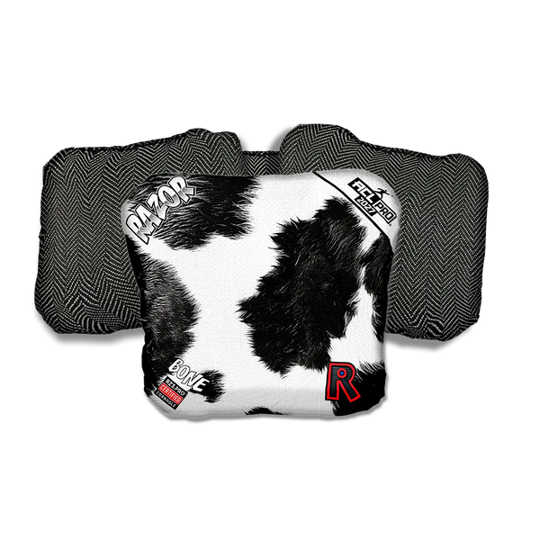 Bone PRO Cow Print Black Back Cornhole Bags